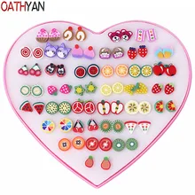 OATHYAN 36 пар/компл. Мода Ассорти Полимерная глина серьги гвоздики комплект ювелирных изделий ручной работы фрукты Мультяшные Сережки для Для женщин девушки дети