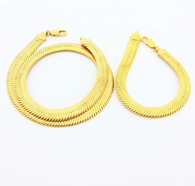 New Arrival Fashion 24k Gold Plated Mens Jewelry Sets Yellow Golden Necklace Bracelet Free Shipping YHDS008 | Украшения и