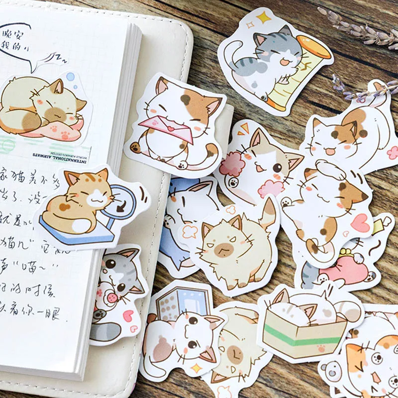 45 шт./кор. канцелярские наклейки Kawaii Животные Мини бумажные кошка DIY стикеры для