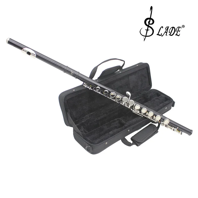 

16 Holes C Key Western Concert Flute Cupronickel Plated Silver Tube Woodwind Instrument with Cleaning Cloth Stick Bag