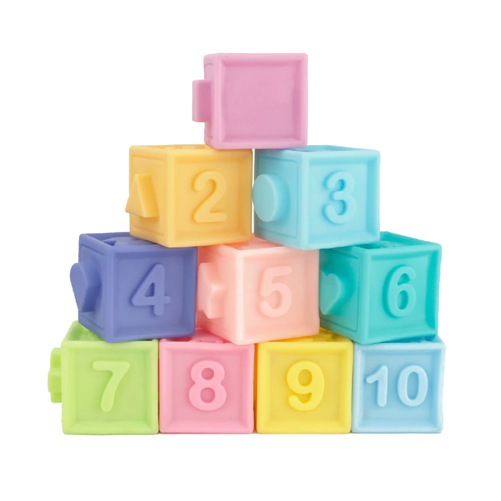 3D рельефные Развивающие мягкие резиновые строительные блоки пищевого качества для малышей, Прорезыватель для зубов, для ванной, познавательные Ранние развивающие фигурки, игрушки