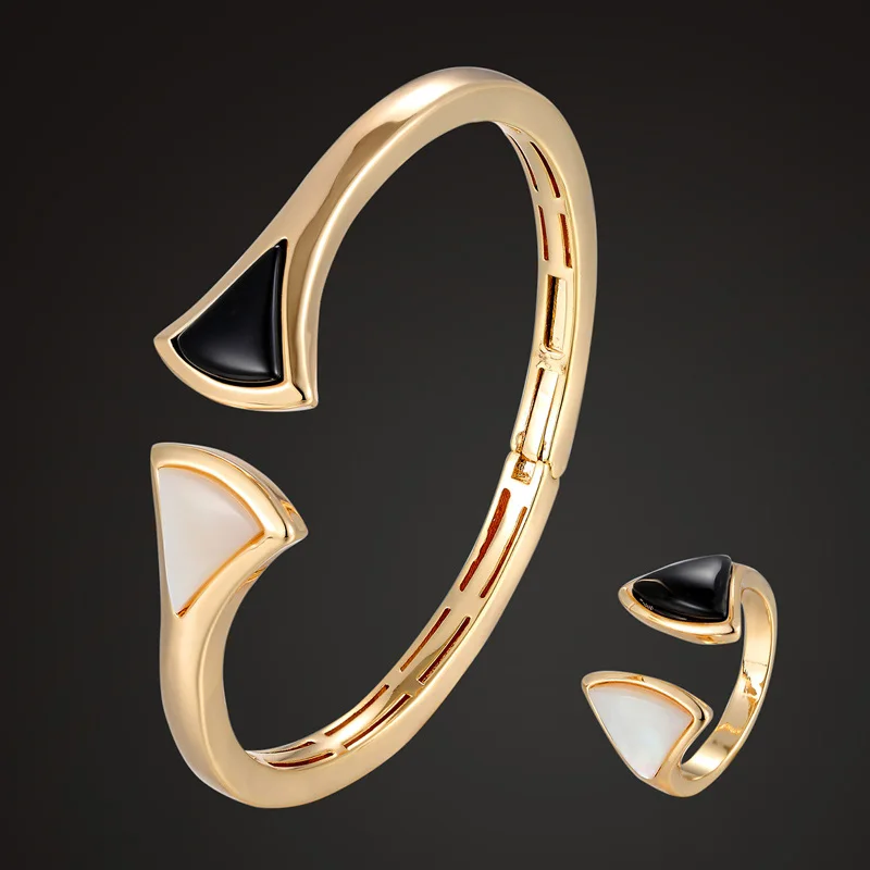 

Zlxgirl women size white shell copper bangle ring jewelry sets for women part gifts wedding bangle bracelet ring accessories set