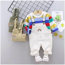 2019 Autumn Baby Infant Clothing Suits Toddler Boys Girls Clothes Sets Striped Shirt Rainbow Bib Pants Kids Children Costume 2019 Autumn Baby Infant Clothing Suits Toddler Boys Girls Clothes Sets Striped Shirt Rainbow Bib Pants Kids Children Costume