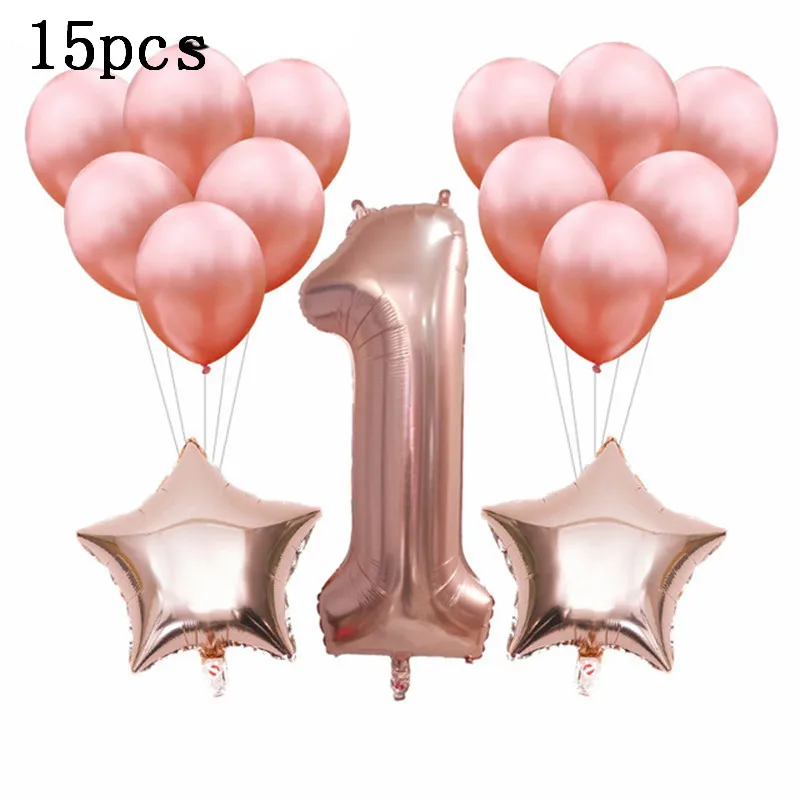 Детский душ 1-й набор воздушных шаров на день рождения розовый и голубой номер фольгированный шар Дикие один день рождения украшения Детские воздушные шары вечерние принадлежности - Цвет: 15pcs