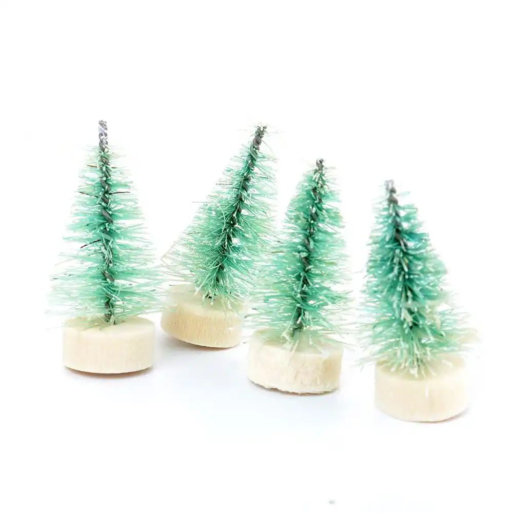 12x Mini Sisal Christmas Trees Ornament Snow Frost Small Pine Tree XMAS Decor