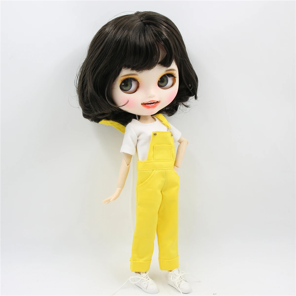 1/6 bjd завод blyth кукла короткие черные волосы новое матовое лицо с зубами белая кожа