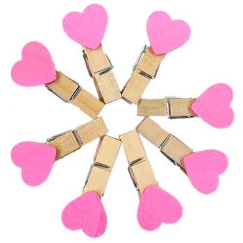 

10PCS/lot New Fashion Cute Special Gift pink color Heart Wooden Clip Mini Bag Clip Paper Clip wood pegs