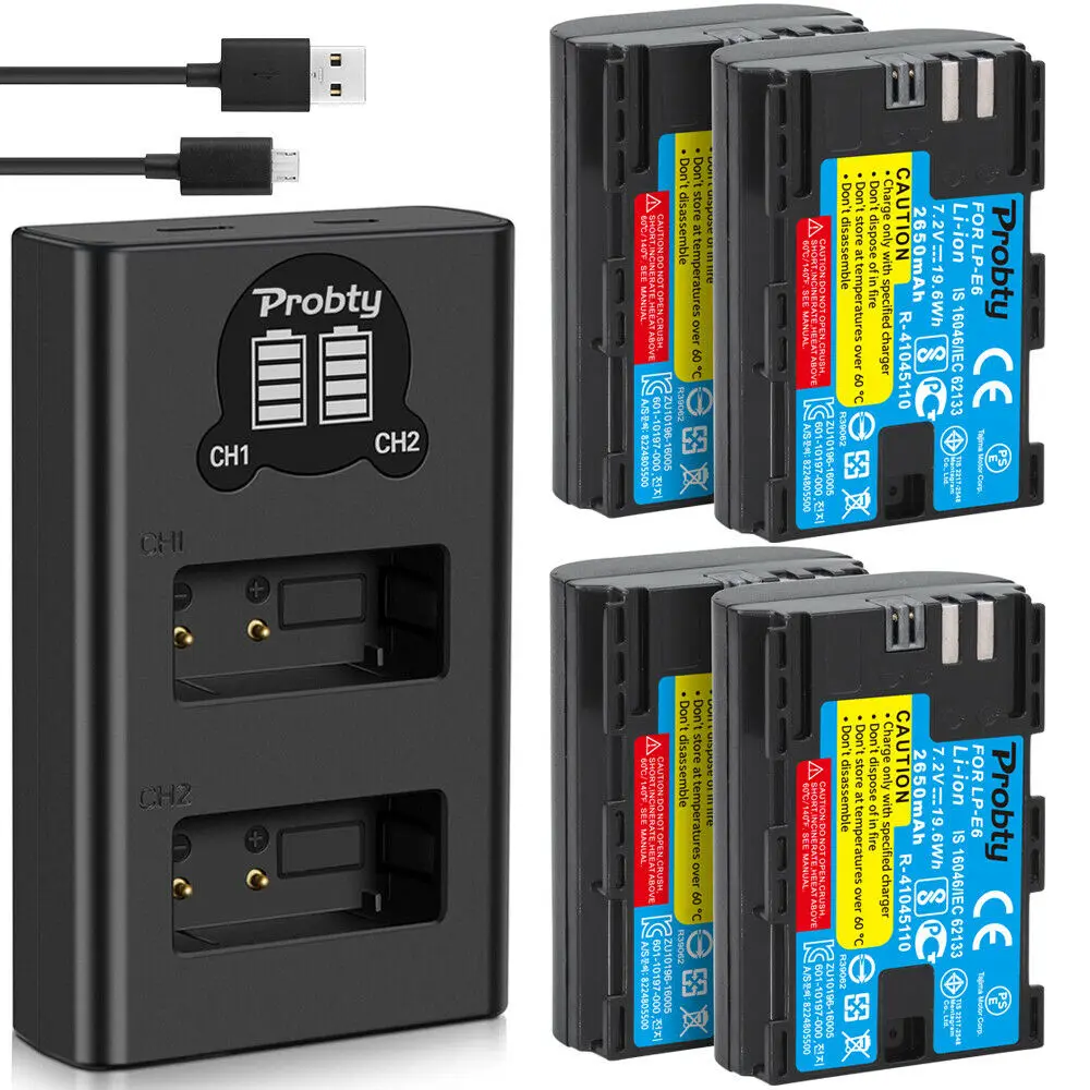 

LP E6 LPE6 LP-E6 E6N Battery 2650mAh + LED Dual Charger For Canon EOS 5DS R 5D Mark II 5D Mark III 6D 7D 80D EOS 5DS R Camera