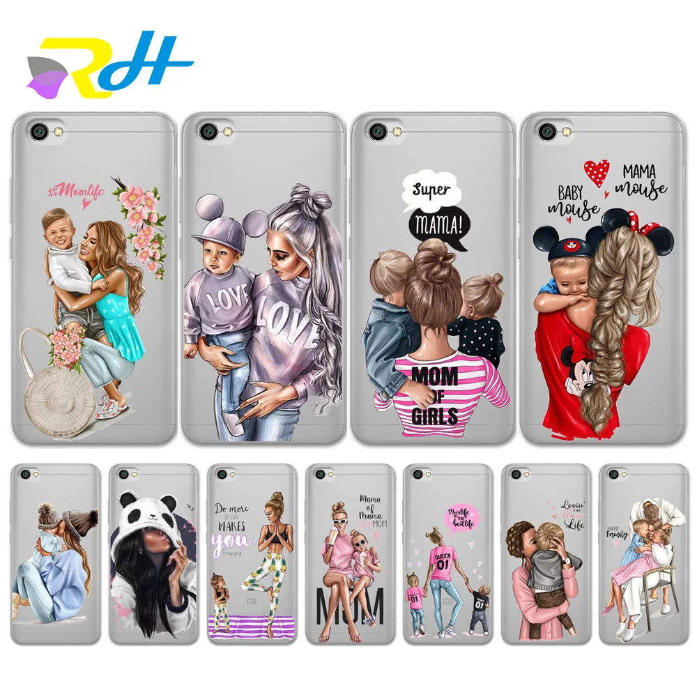 

For Redmi Coque Etui silicone soft shell Fashion Baby Mom Girl cover For xiaomi Redmi Note 4X 5A 6Pro 7 4 A 5 Plus 6A case