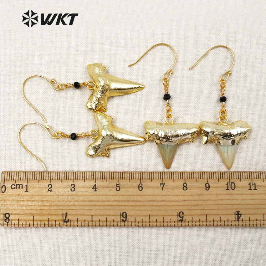 Серьги из натурального камня WT E419 WKT опт серьги в виде зуба акулы с золотым