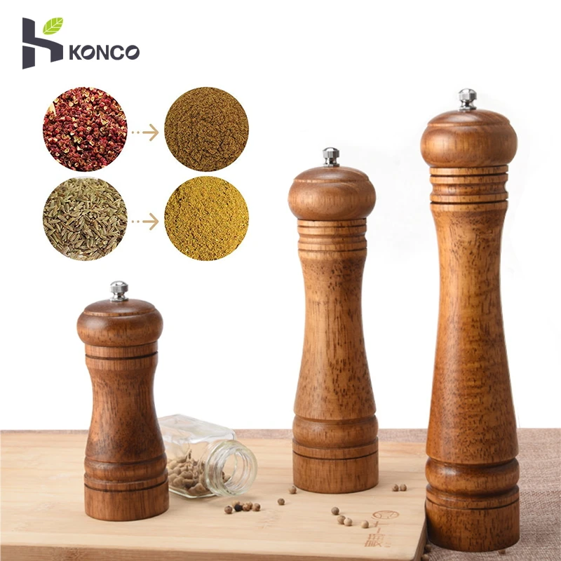 2 PCS Salt and Pepper Mill Adjustable Wooden Salt and Pepper Grinder