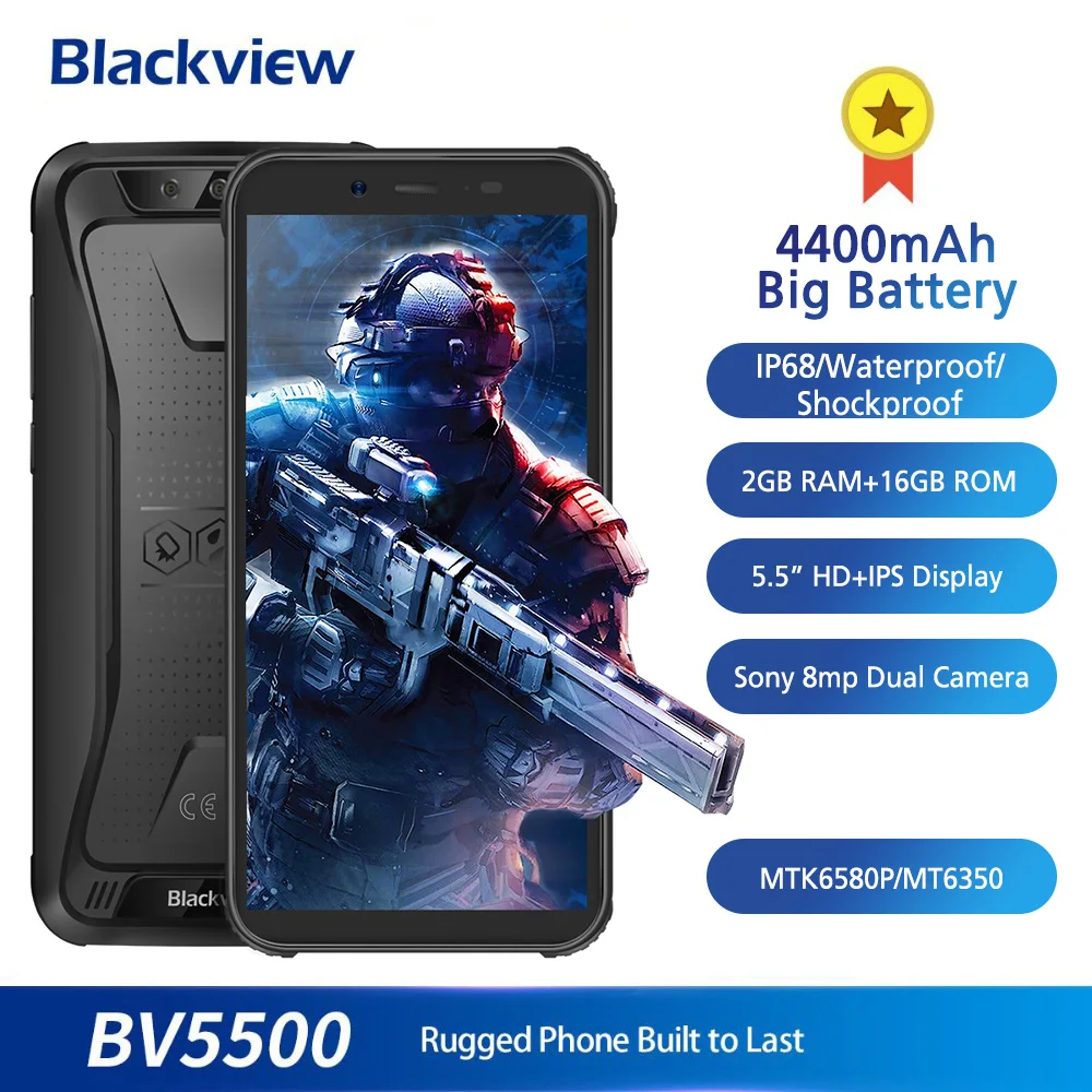Смартфон Blackview BV5500 5 дюйма 18:9 Android 8 1 IP68 2 + 16 ГБ 4400 мАч|Смартфоны| |