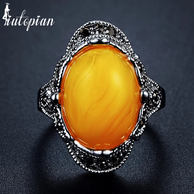 

Iutopian Brand 2017 New Arrival Vintage Retro Top Quality 3 Colors Resin Ring with Rhinstone Plated for Women #R03455yellow