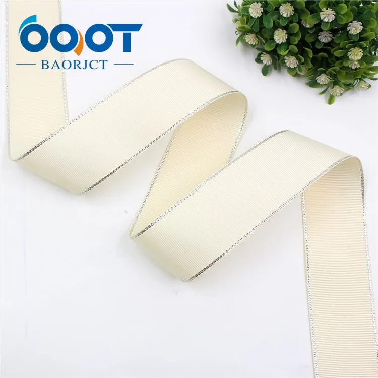 OOOT BAORJCT I-19316-595 38 мм 10 ярдов Серебряный двусторонний grosgrain ленты, DIY лук кепки аксессуары и украшения - Цвет: I-19316-604