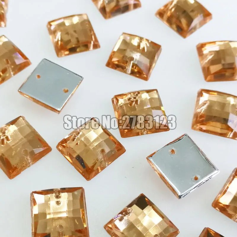

Factory sales! 50pcs Champagne square high quality Acryl sew on rhinestones with two holes,diy/clothing accessories SWYS20