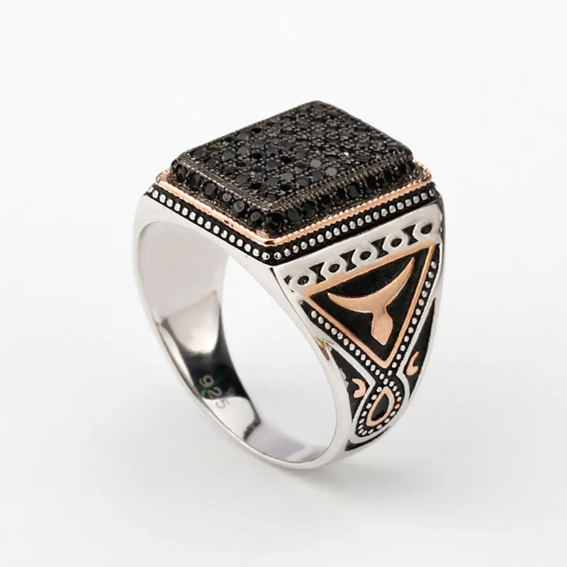 925 Sterling Silver Rings Signet Vintage Black CZ Stone Two Tone Plated Silver Rings Antique Ring for Men Women Gift цена 925 Sterling Silver Rings Signet Vintage Black CZ Stone Two Tone Plated Silver Rings Antique Ring for Men Women Gift цены онлайн