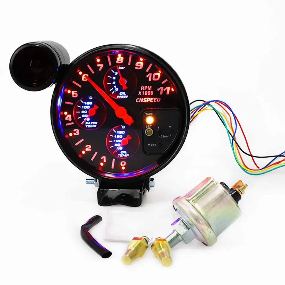 

240mm 5in1 Kit Car Meter Modification RPM Tachometer + Oil Temp Gauge + Water Temp Gauge + Oil Pressure Gauge with Warning Light