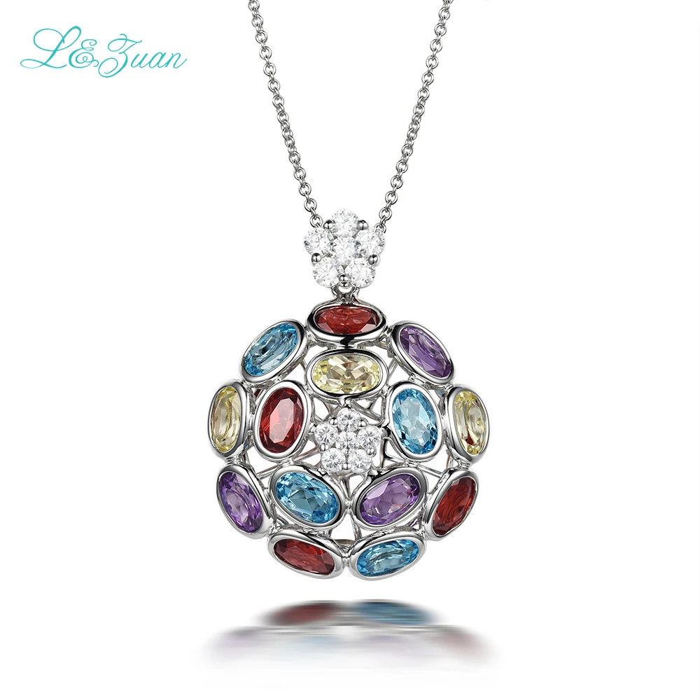 

bizuteria 925 sterling silver Natural 7.76ct Colorful Gemstones Pendants Necklaces Jewelry For Woman Send a Silver Necklace