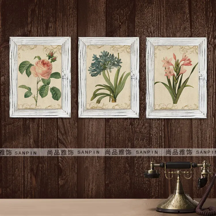 

American country pastoral style decorative painting plant flower paintings framed triple retro art painting fabric painting wall