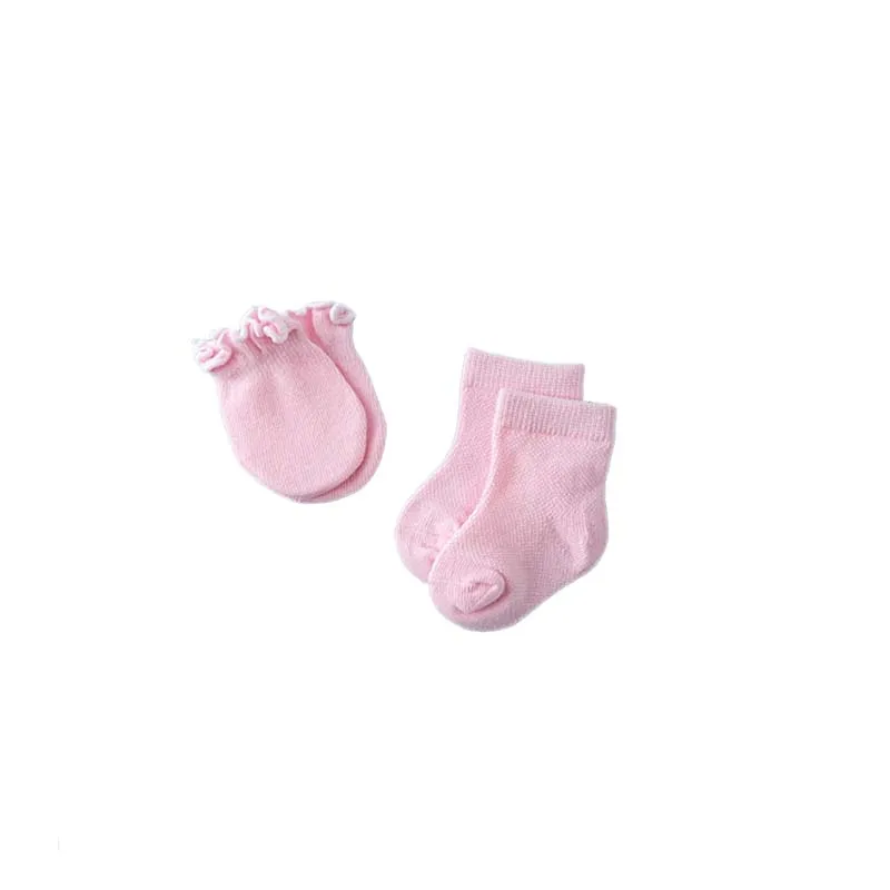 4 пары хлопковых перчаток для маленьких детей; розовые две пары носков с защитой от царапин; синие носки; носки+ кружево F
