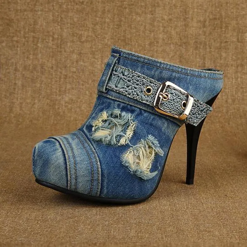 

Fashion personality denim high heel women's shoes Spring and summer Thin heels sandals Heels women pumps Tacones Mujer