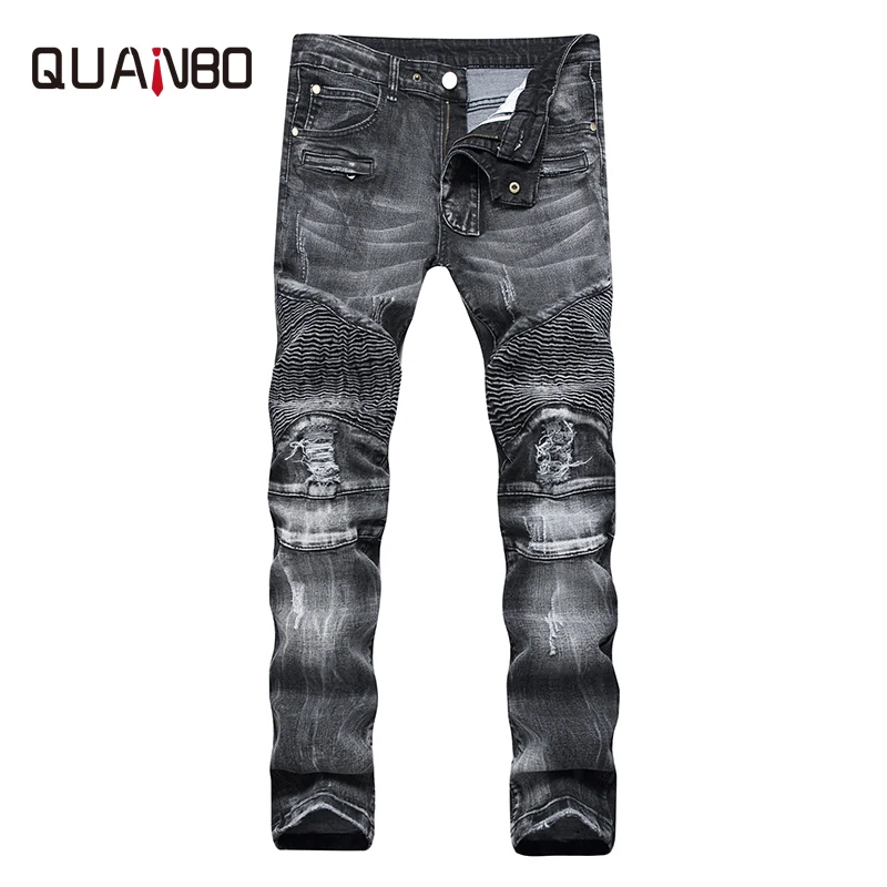 

2019 New Fashion Men Jeans Runway Slim Racer Biker Jeans Fashion Hiphop Skinny Jeans For Men Denim Joggers Pants Black Blue 42