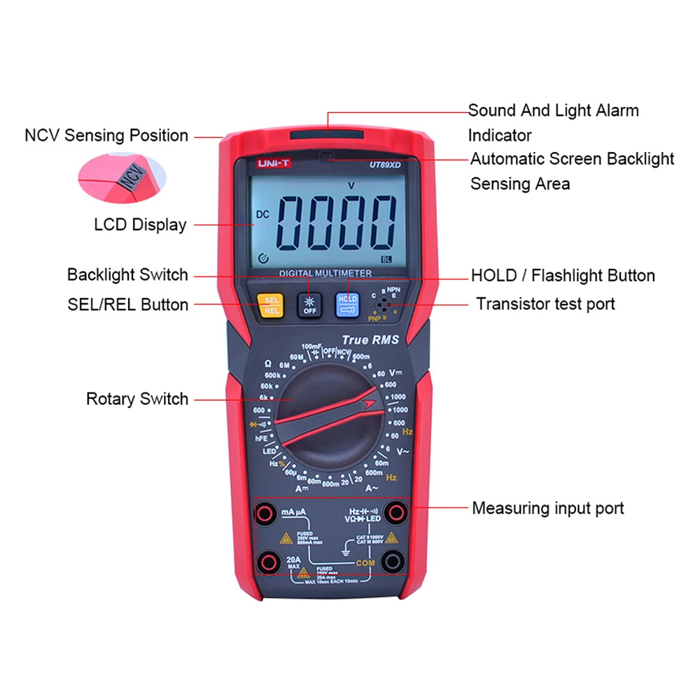 UNI-T True TRMS digital multimeter tester ac dc Voltmeter Ammeter Capacitance Frequency Resistance tester LED testing  UT89XD
