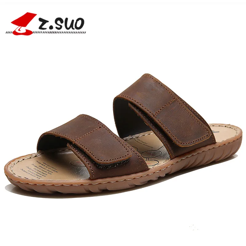 

ZSUO Brand Genuine Leather Men Slippers Plus Size:38-46 Waterproof Summer Shoes Men Outdoor Beach Shoes Sandals Slides for male