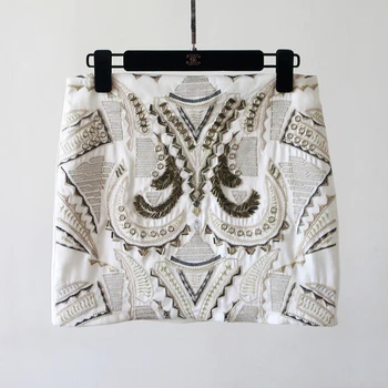 

New Ladies Glitter Bodycon Mini Embroidery Skirt Metal Sequin Skirt Women White Sexy Short Skirts 2Colors