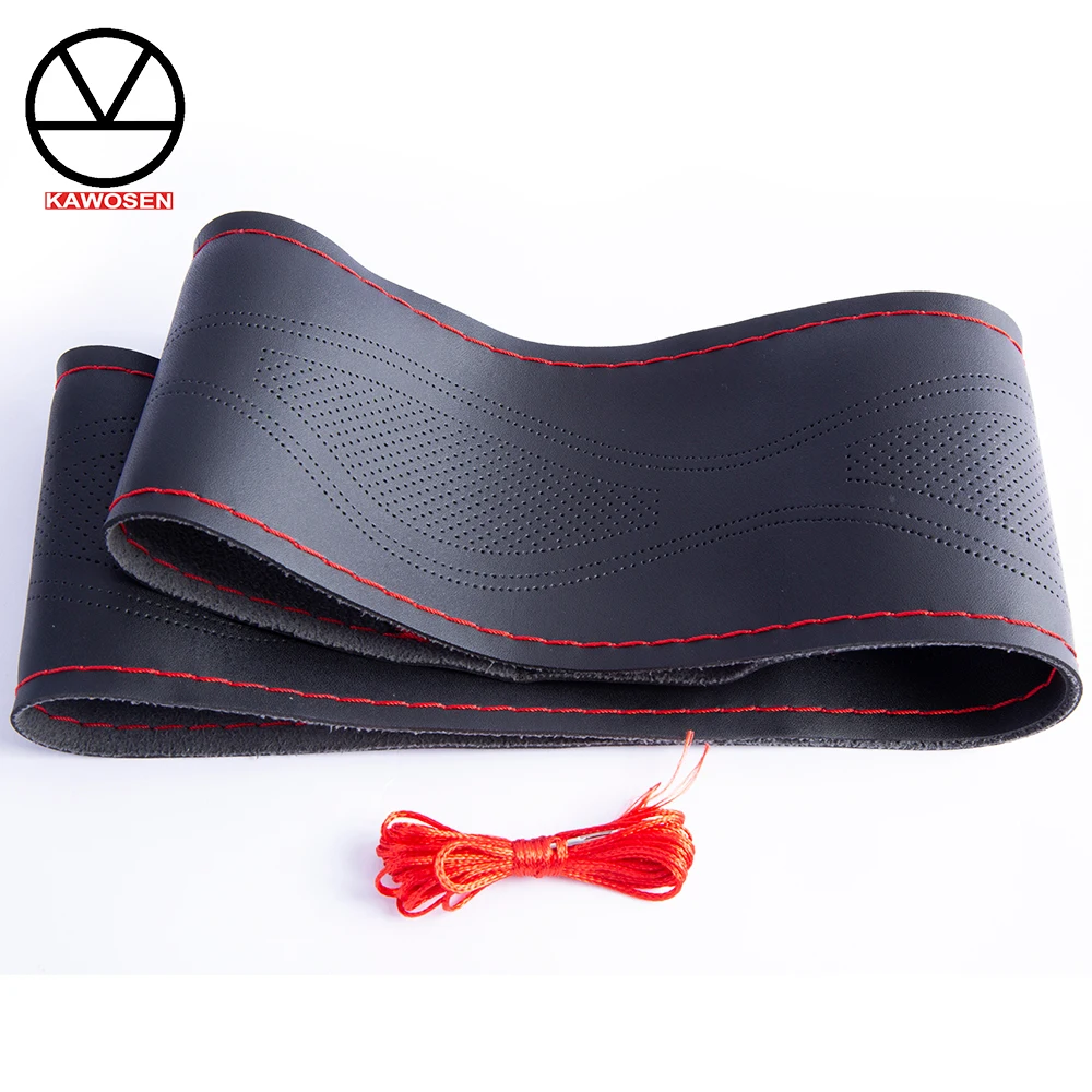 

KAWOSEN 15"/38cm Hand-Stitched Faux Leather Car Steering Wheel Cover Anti-slip Steering-Wheel Braid Stitch On Wrap SWCH12