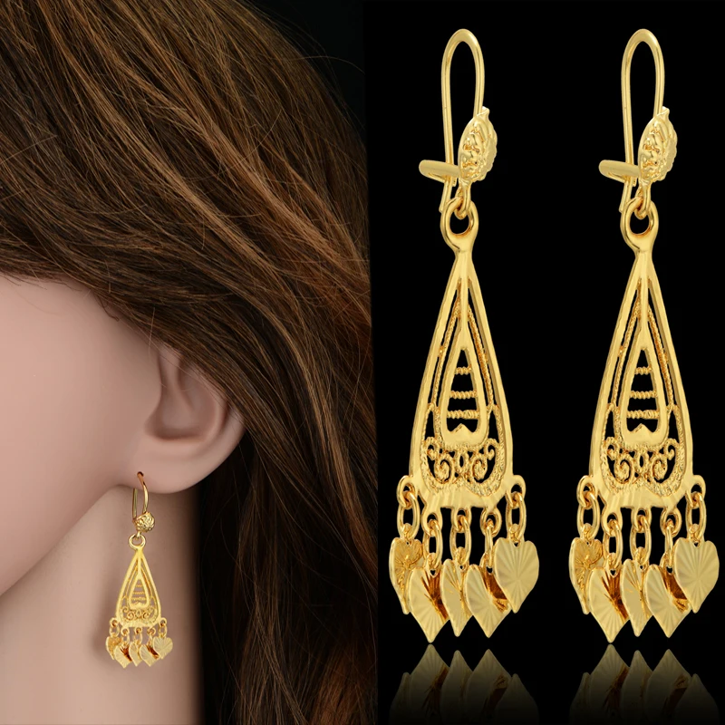 Brand New Trendy Indian Jewelry Gold Plated Heart Earrings 18k Color