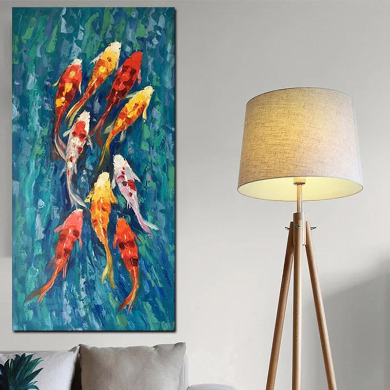 Wall Art Picture HD Print Chinese Abstract Nine Koi Fish Landscape Oil Painting on Canvas Poster For Living Room Modern Decor (4)