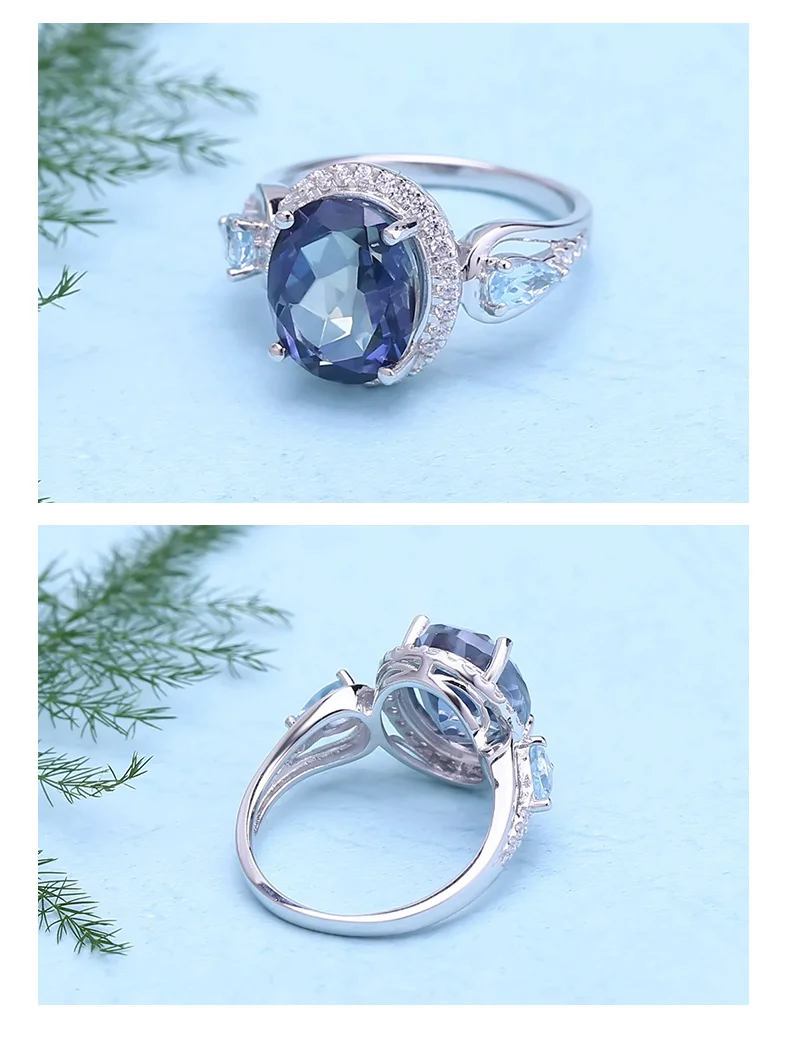jóias finas de topázio azul do céu de quartzo místico do iolite natural de dos anéis de prata esterlina do balé da gema para casamento da mulher