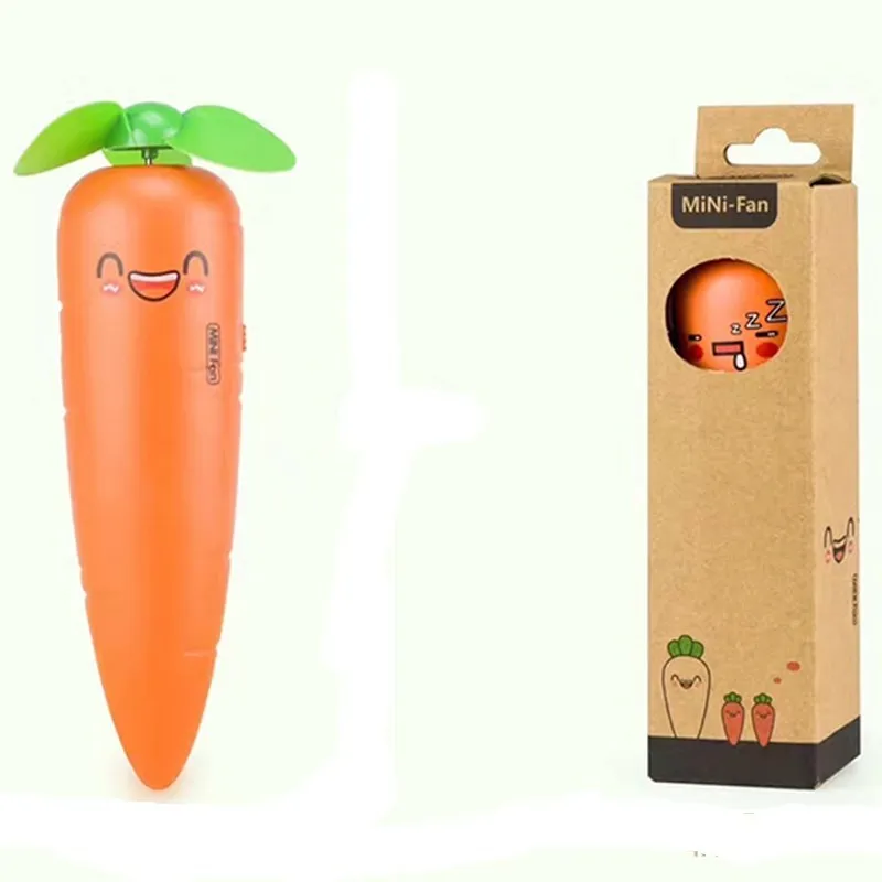 Cartoon Usb Pocket Mini Hold Charge Small Fans With One Portable Bring Led Lamp Ultrathin Will Wind Power - Color: Little carrot