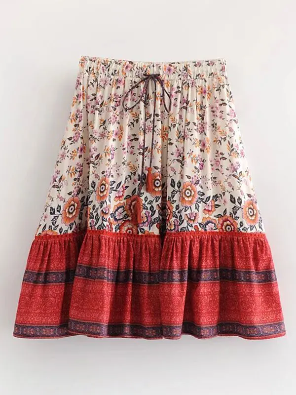 Boho летняя юбка с завязками и принтом мини-юбка для женщин