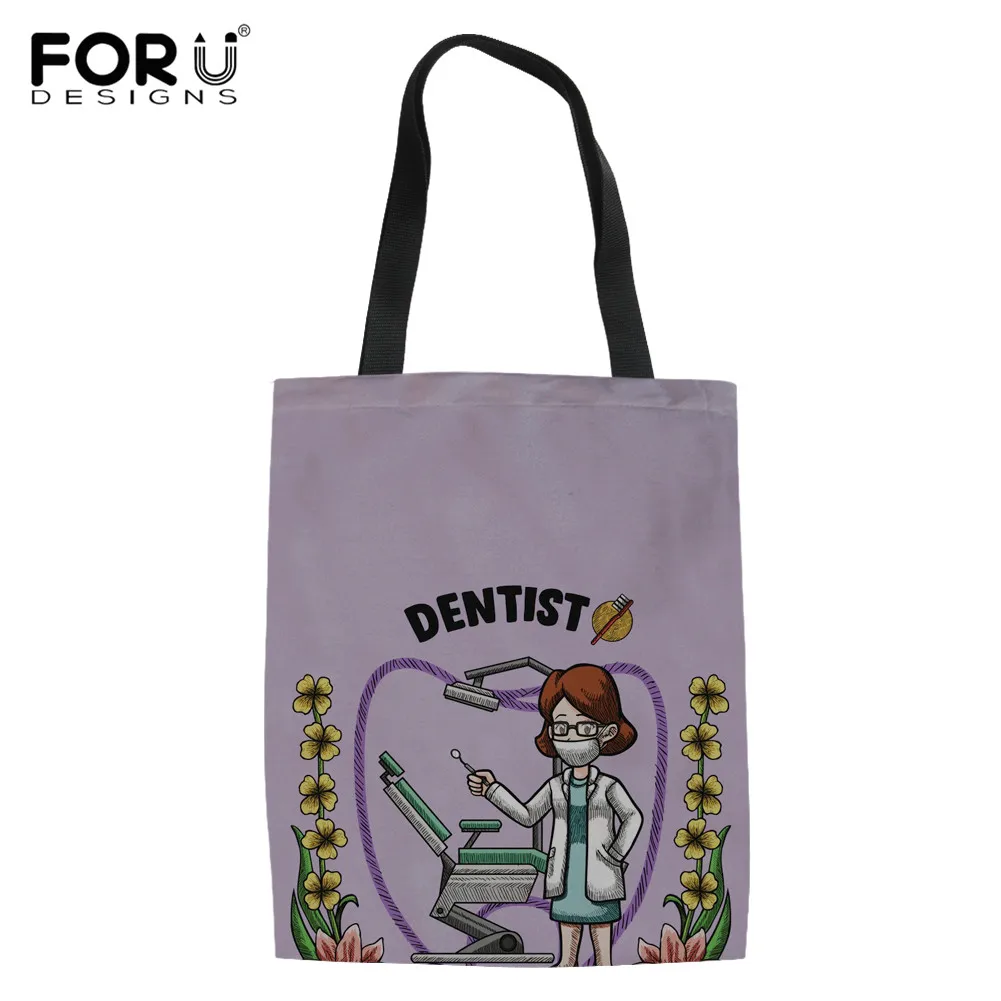 

FORUDESIGNS Dentist Pattern Reusable Shopping Bag Eco Foldable Tote Handbag Women Shoulder Cotton Bag for Shopper Bolsas de tela