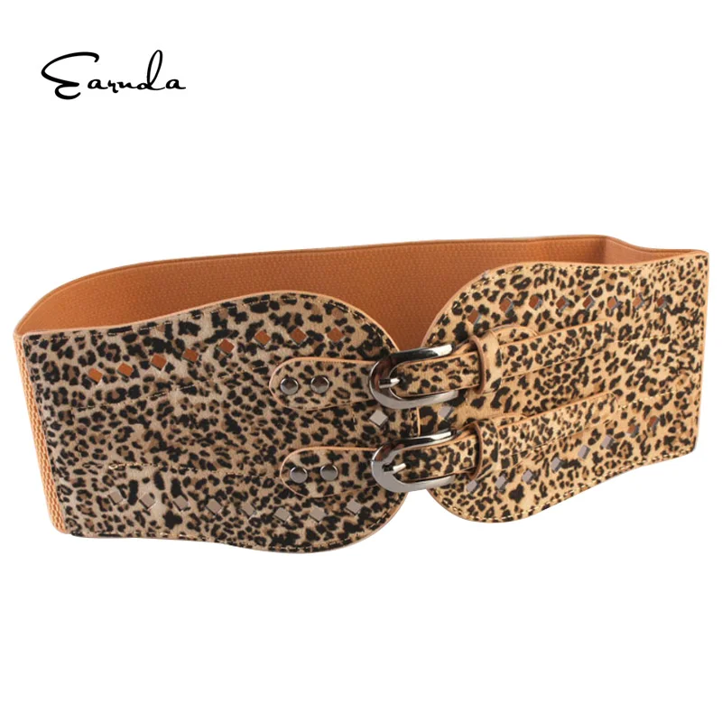 

Earnda Leopard Belt Elastic Weaving Cummerbunds Women's Casual PU Leather Wide Black Stretch Waist For Ladies Skirt Accessories