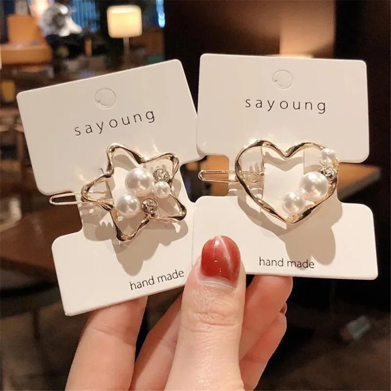 

New Chic Heart Star Circle Pearl Crystal Hair Clip Hairgrips Fashion Sweet Hairpins Barrettes Girls Hair Accessories