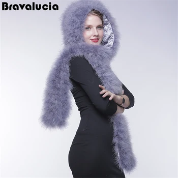 

Bravalucia Ostrich Feather Women Scarf Pashmina Luxury Winter Head Scarf Hijab Real Fur Long Shawl Vintage Bohemian Poncho Cape