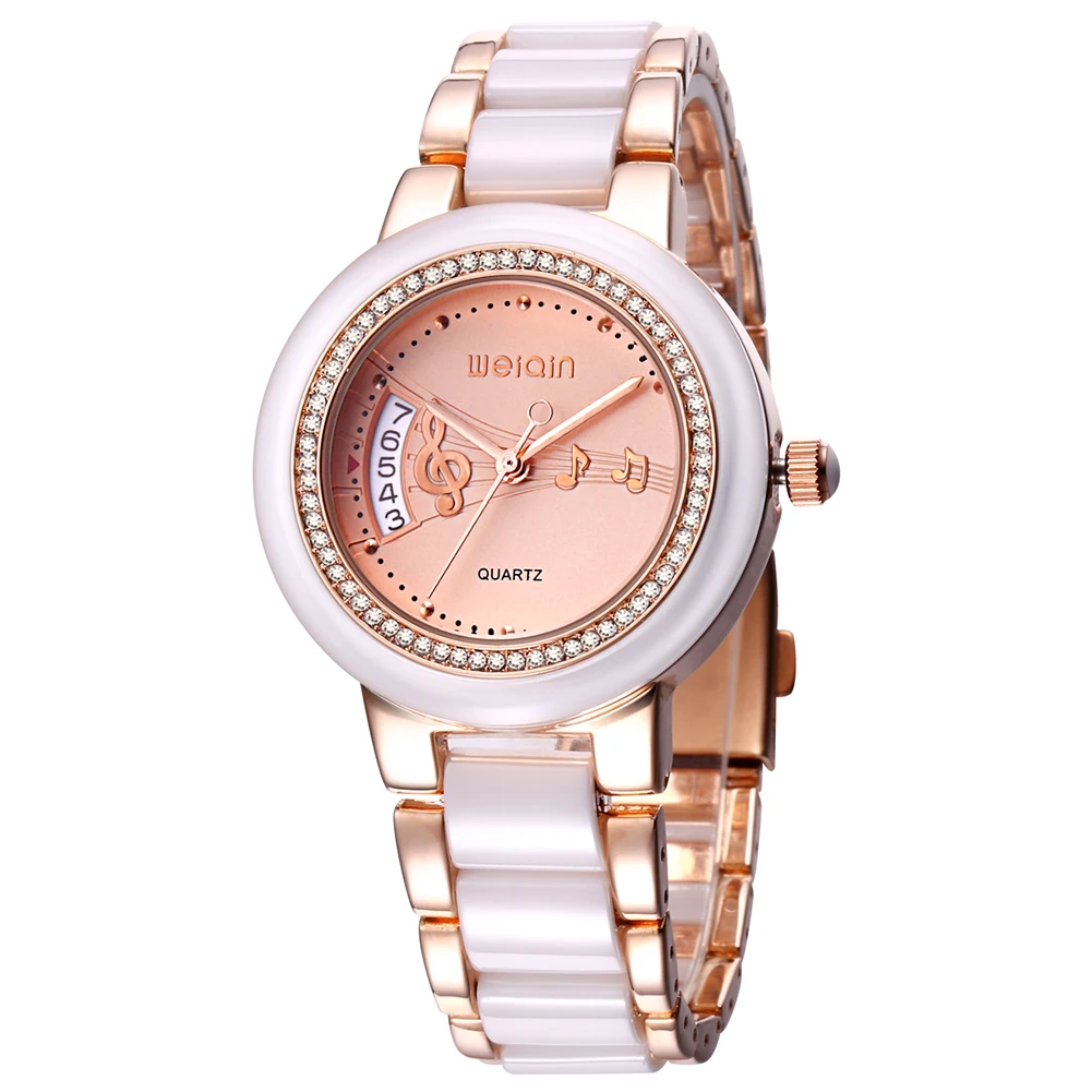 WEIQIN Women Watches Date Fashion Rhinestone Rose Gold Wrist Watch