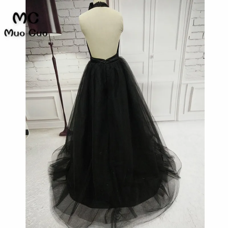 Simple black tulle backless long evening dress, long tulle party dress4