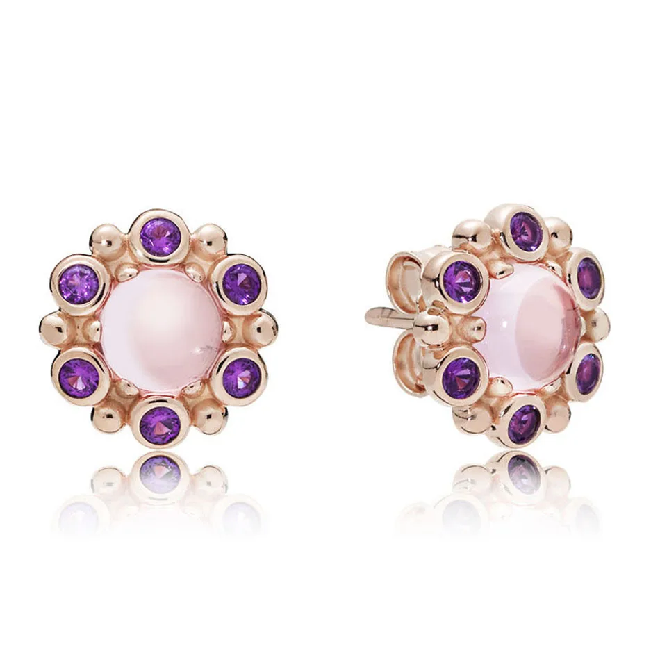 

Authentic S925 Sterling Silver Women Jewelry Lady Earrings Girl Birthday Gift Heraldic Radiance Stud Earrings Pink & Purple