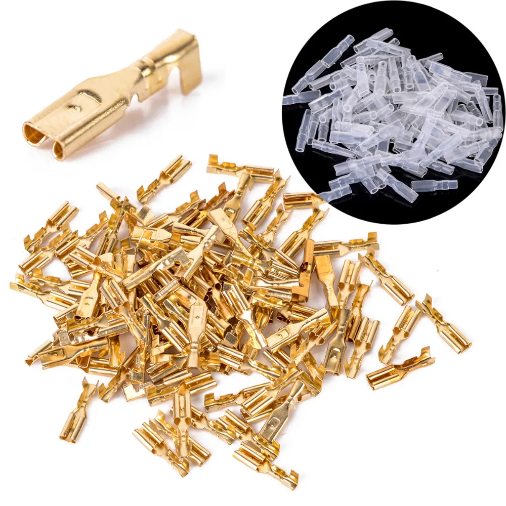 100pcs 2.8mm Female Spade Connectors Mayitr Brass Crimp Terminals with
