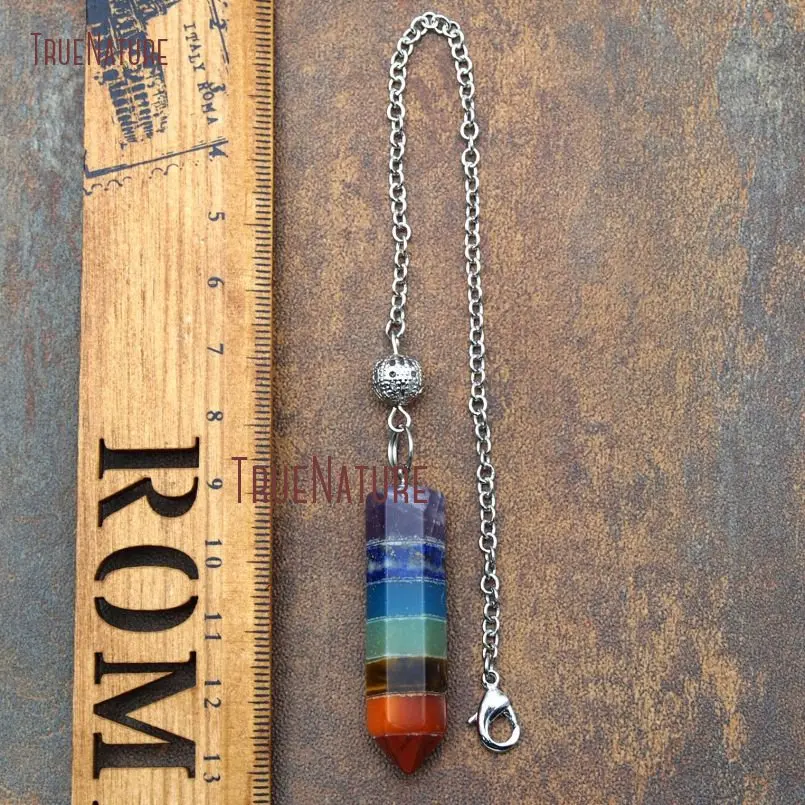 20171212-PM9123- Mix Material Pendulum 7 Chakra Electroplating Dark Silver Point Pendulum_1