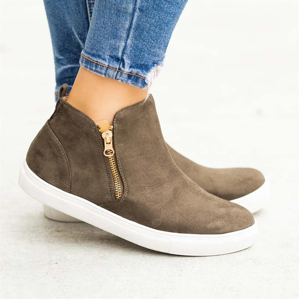 

Fashion flat shoes women Flock Flat shoes woman Casual Zipper Single Shoes buty damskie Plus Size Booties Students Running Shoes