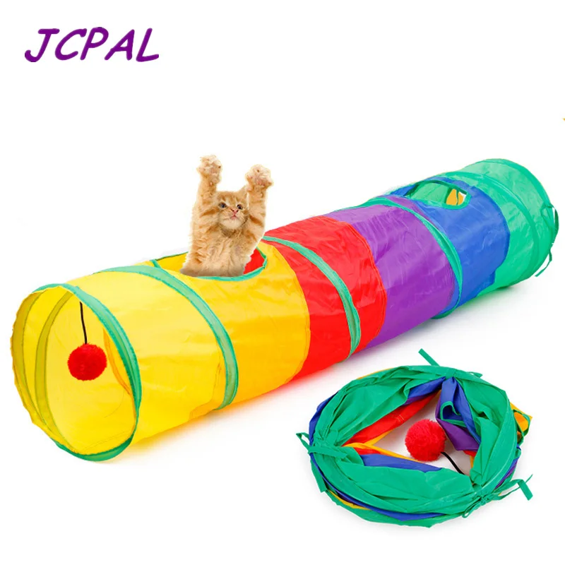JCPAL Rainbow Foldable Cat Tunnel With Holes Funny Pet Kitten Training