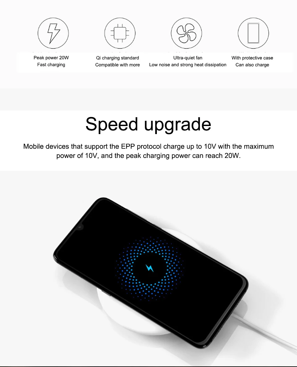 Xiao mi Беспроводное зарядное устройство 20 Вт Max для mi 9(20 Вт) mi X 2 S/3(10 Вт) Qi EPP совместимый мобильный телефон(5 Вт) Безопасная турбо зарядка