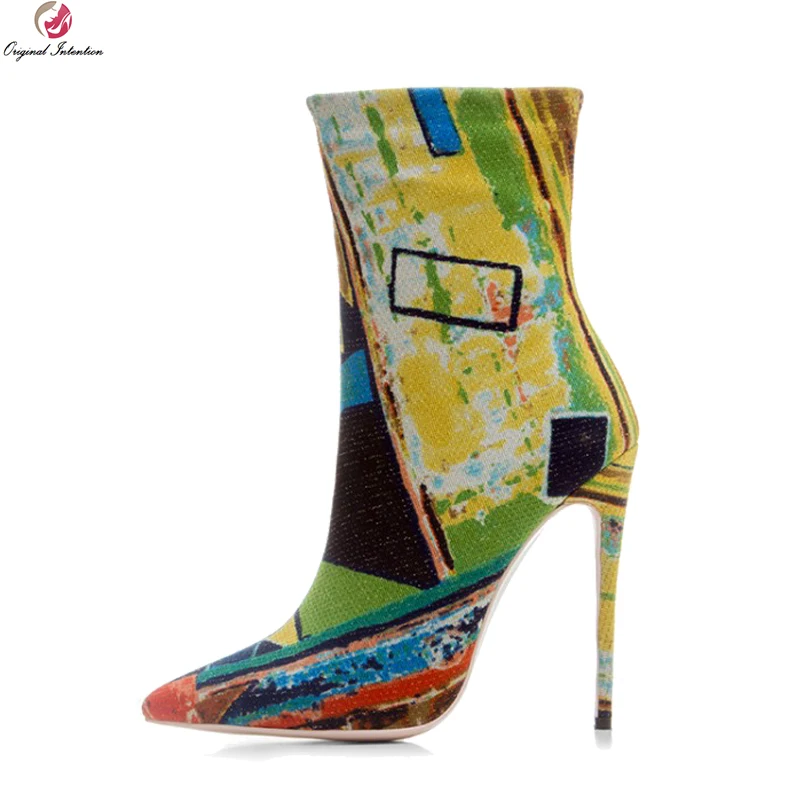 

Original Intention New Fashion Women Ankle Boots Pointed Toe Thin Heels Boots Stylish Multi Colors Shoes Woman Plus Size 3-10.5