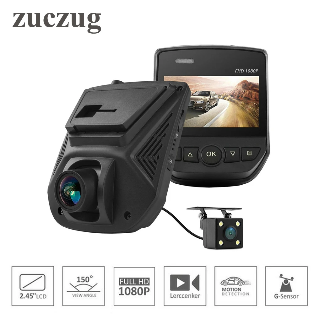 

ZUCZUG Car DVR Dual cameras for front and rear Novatek 96658 1080P Car Camera 2.45 inch G-Sensor Loop Recording Motion Detection
