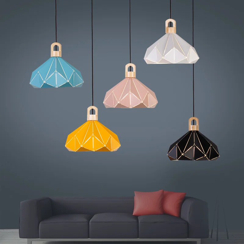 

New Nordic Loft Vintage Original Wood Iron Geometri Led E27 Pendant Light For Dining Room Shop Bar Restaurant Decp Dia 32cm 1019